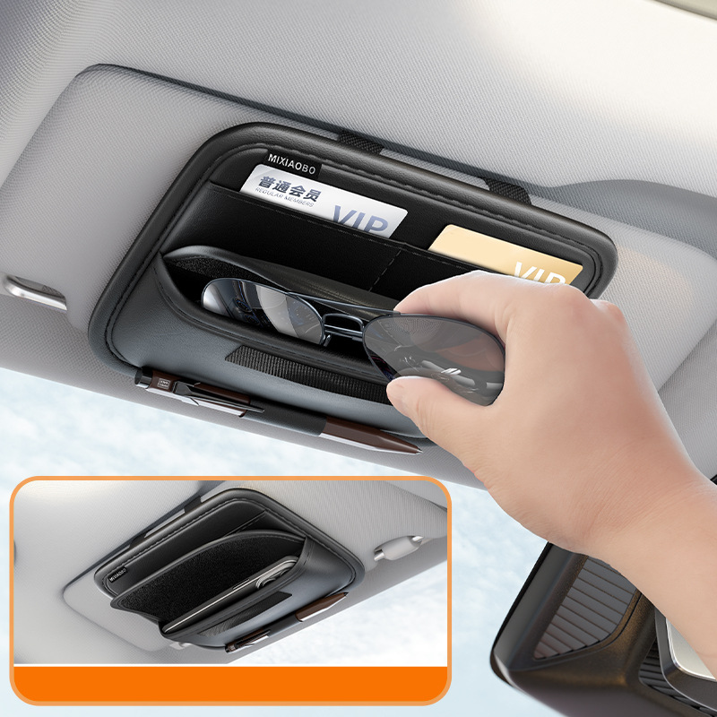 Leather Car Sun Visor Sunglasses Holder | Glasses & Card Organizer