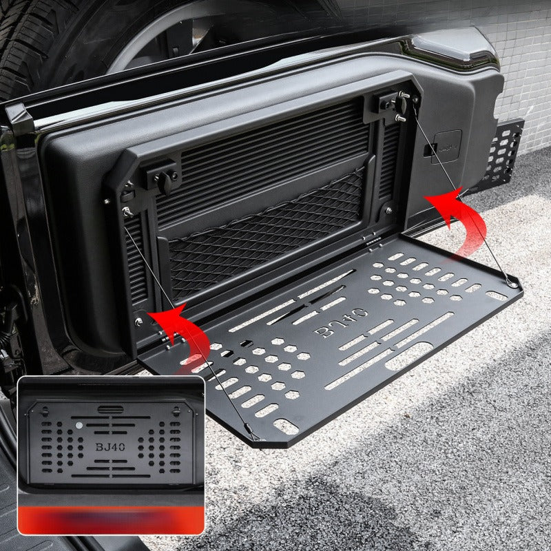 Tailgate folding table and storage rack for BJ40e