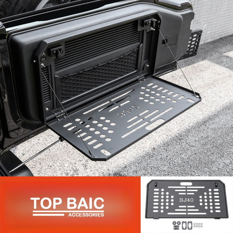 Tailgate folding table and storage rack for BJ40e